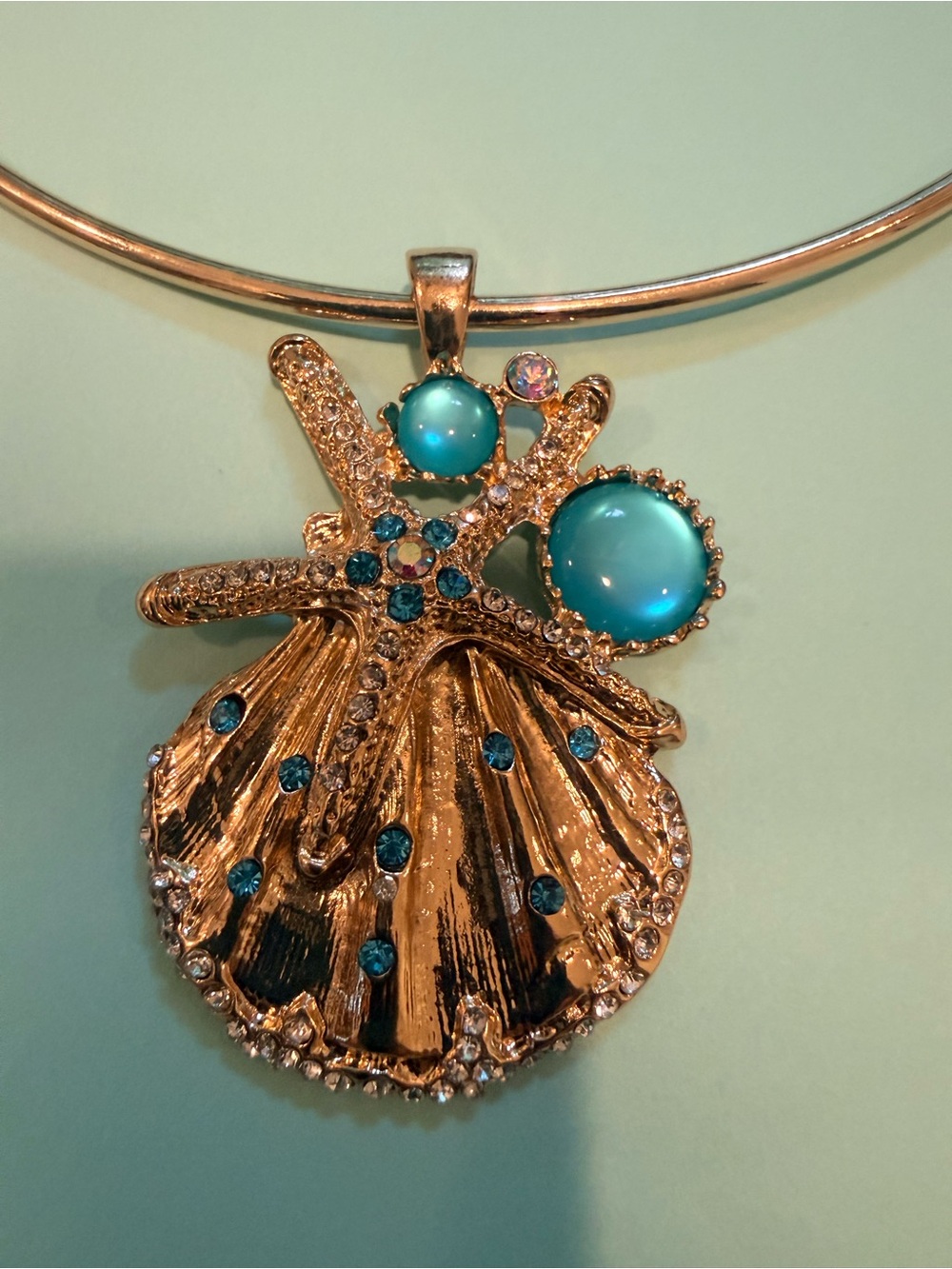 Aratta Gold-Tone Shell & Starfish Pendant Necklace with Turquoise Stones